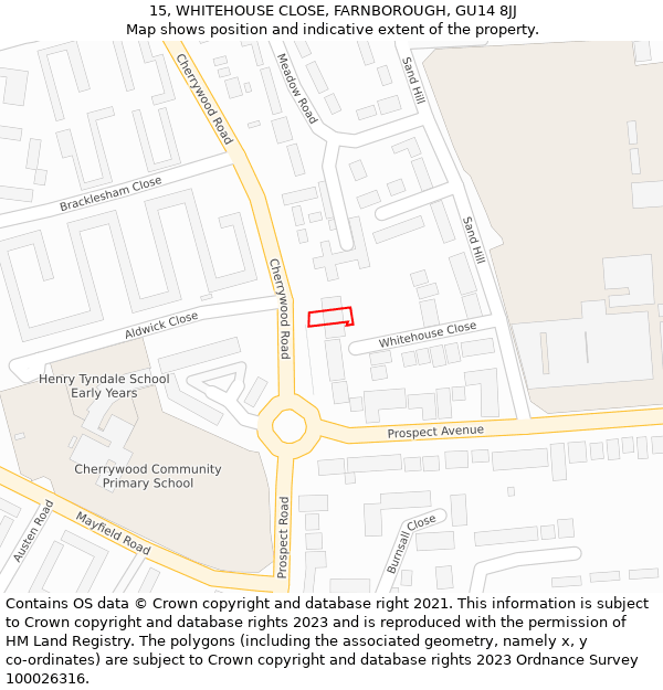 15, WHITEHOUSE CLOSE, FARNBOROUGH, GU14 8JJ: Location map and indicative extent of plot