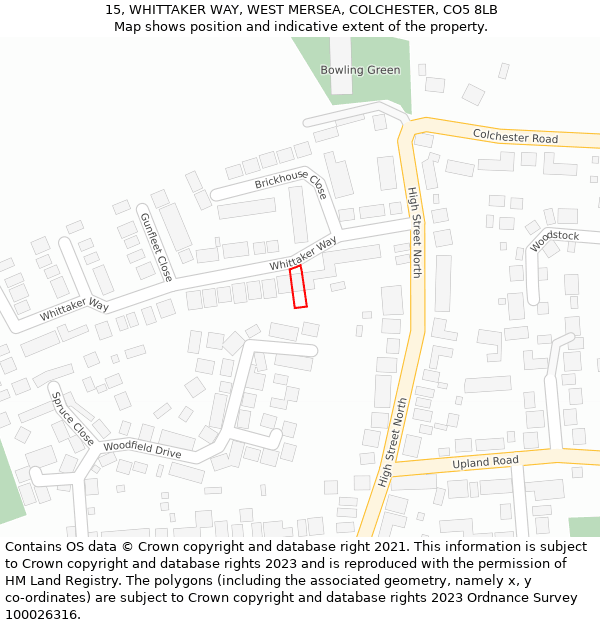 15, WHITTAKER WAY, WEST MERSEA, COLCHESTER, CO5 8LB: Location map and indicative extent of plot