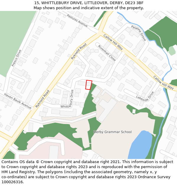15, WHITTLEBURY DRIVE, LITTLEOVER, DERBY, DE23 3BF: Location map and indicative extent of plot