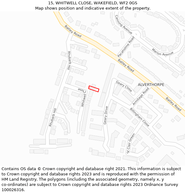 15, WHITWELL CLOSE, WAKEFIELD, WF2 0GS: Location map and indicative extent of plot