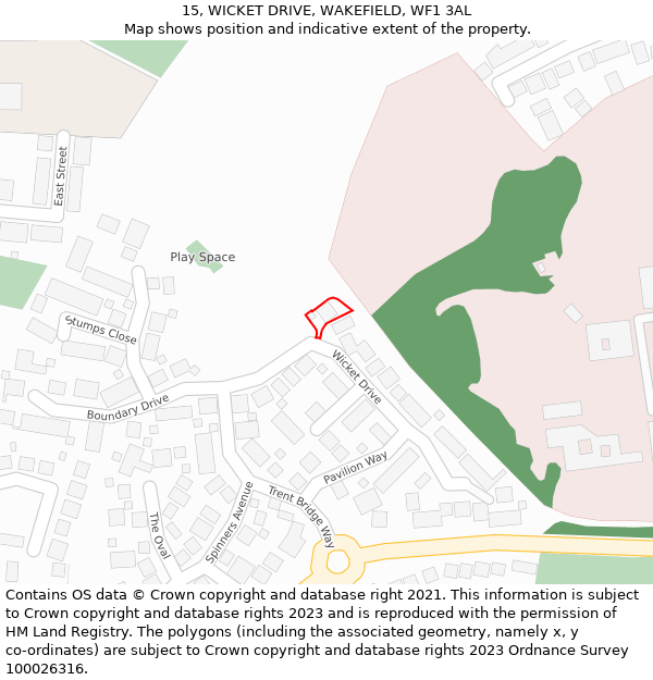 15, WICKET DRIVE, WAKEFIELD, WF1 3AL: Location map and indicative extent of plot