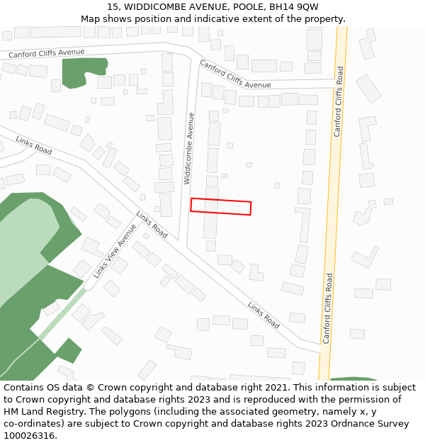 15, WIDDICOMBE AVENUE, POOLE, BH14 9QW: Location map and indicative extent of plot
