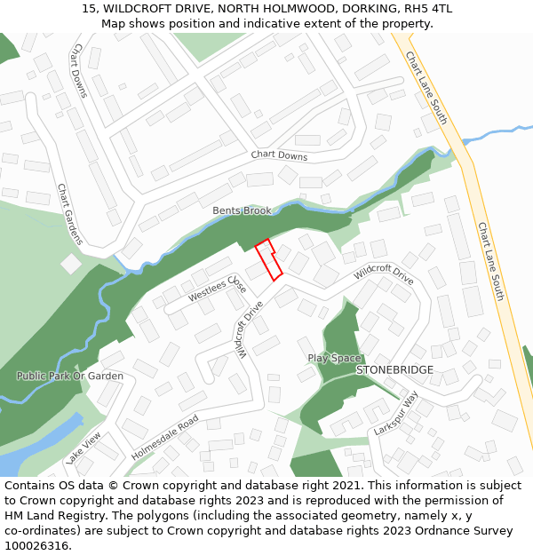 15, WILDCROFT DRIVE, NORTH HOLMWOOD, DORKING, RH5 4TL: Location map and indicative extent of plot