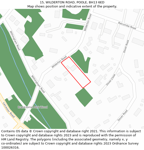 15, WILDERTON ROAD, POOLE, BH13 6ED: Location map and indicative extent of plot