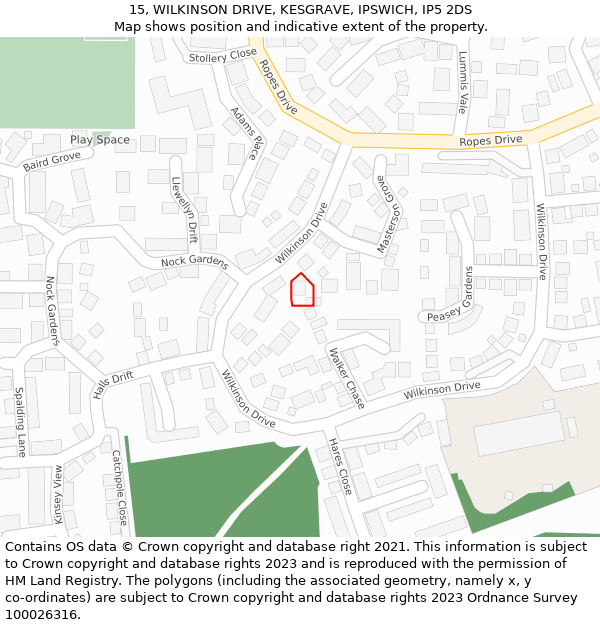 15, WILKINSON DRIVE, KESGRAVE, IPSWICH, IP5 2DS: Location map and indicative extent of plot