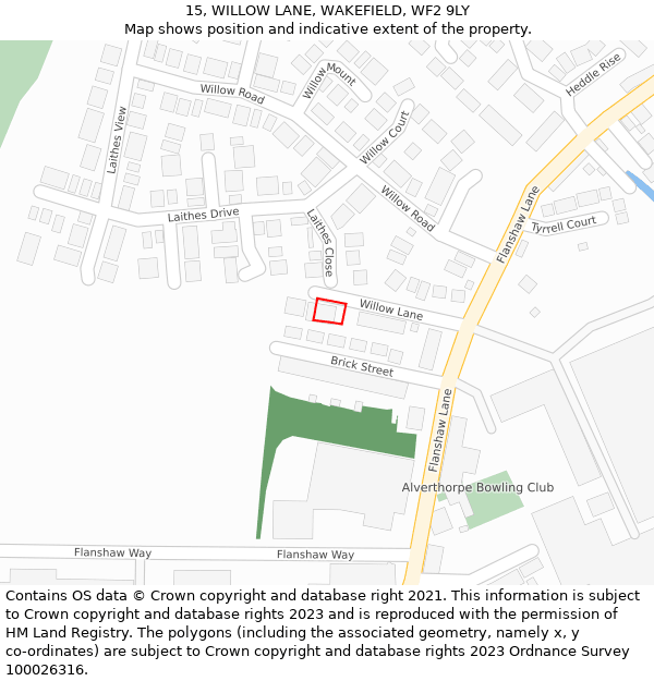 15, WILLOW LANE, WAKEFIELD, WF2 9LY: Location map and indicative extent of plot