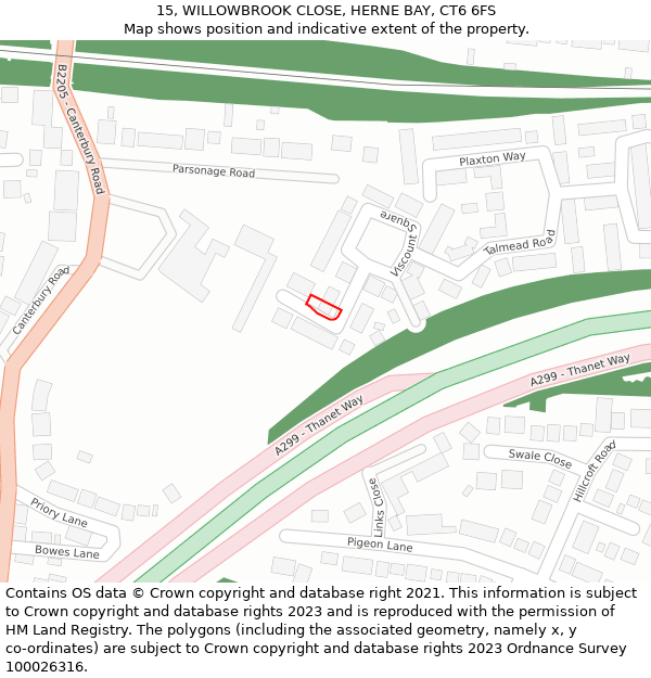 15, WILLOWBROOK CLOSE, HERNE BAY, CT6 6FS: Location map and indicative extent of plot