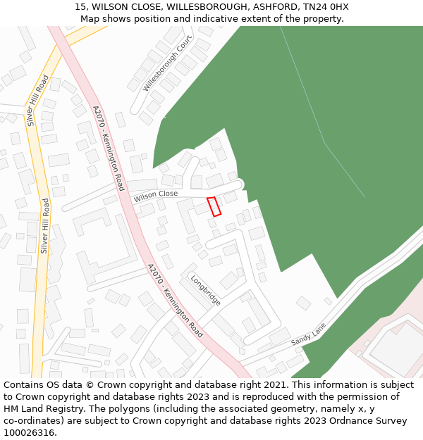 15, WILSON CLOSE, WILLESBOROUGH, ASHFORD, TN24 0HX: Location map and indicative extent of plot