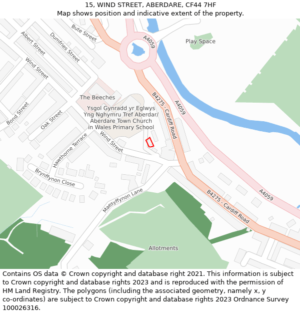 15, WIND STREET, ABERDARE, CF44 7HF: Location map and indicative extent of plot