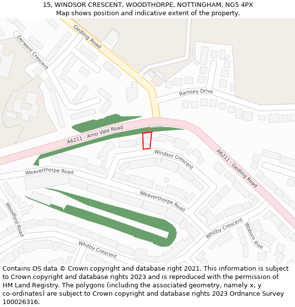 15, WINDSOR CRESCENT, WOODTHORPE, NOTTINGHAM, NG5 4PX: Location map and indicative extent of plot