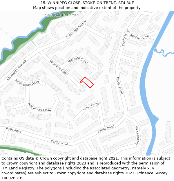 15, WINNIPEG CLOSE, STOKE-ON-TRENT, ST4 8UE: Location map and indicative extent of plot