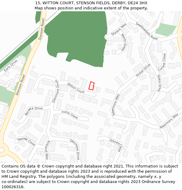 15, WITTON COURT, STENSON FIELDS, DERBY, DE24 3HX: Location map and indicative extent of plot