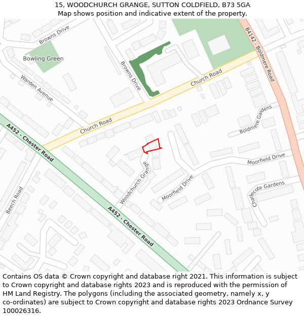 15, WOODCHURCH GRANGE, SUTTON COLDFIELD, B73 5GA: Location map and indicative extent of plot