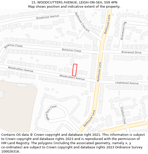 15, WOODCUTTERS AVENUE, LEIGH-ON-SEA, SS9 4PN: Location map and indicative extent of plot