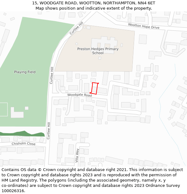 15, WOODGATE ROAD, WOOTTON, NORTHAMPTON, NN4 6ET: Location map and indicative extent of plot