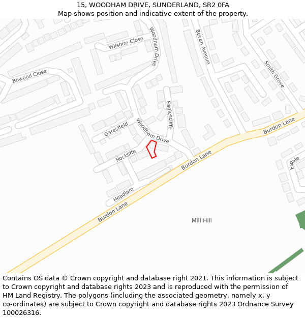 15, WOODHAM DRIVE, SUNDERLAND, SR2 0FA: Location map and indicative extent of plot