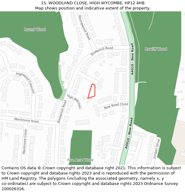 15, WOODLAND CLOSE, HIGH WYCOMBE, HP12 4HB: Location map and indicative extent of plot