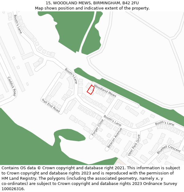 15, WOODLAND MEWS, BIRMINGHAM, B42 2FU: Location map and indicative extent of plot