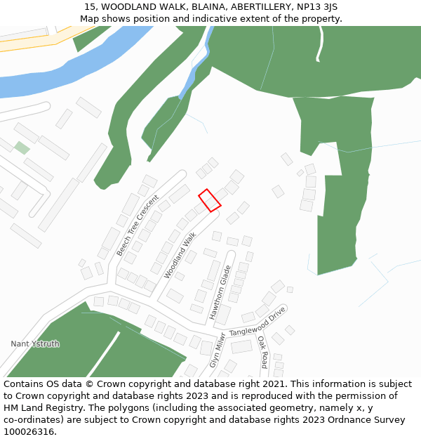 15, WOODLAND WALK, BLAINA, ABERTILLERY, NP13 3JS: Location map and indicative extent of plot
