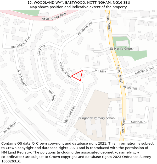 15, WOODLAND WAY, EASTWOOD, NOTTINGHAM, NG16 3BU: Location map and indicative extent of plot