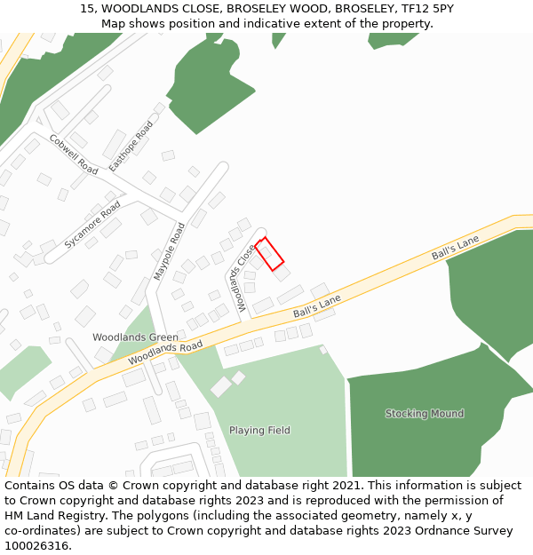 15, WOODLANDS CLOSE, BROSELEY WOOD, BROSELEY, TF12 5PY: Location map and indicative extent of plot