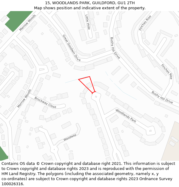 15, WOODLANDS PARK, GUILDFORD, GU1 2TH: Location map and indicative extent of plot