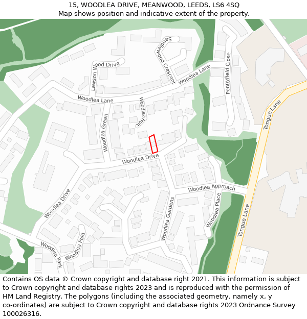 15, WOODLEA DRIVE, MEANWOOD, LEEDS, LS6 4SQ: Location map and indicative extent of plot
