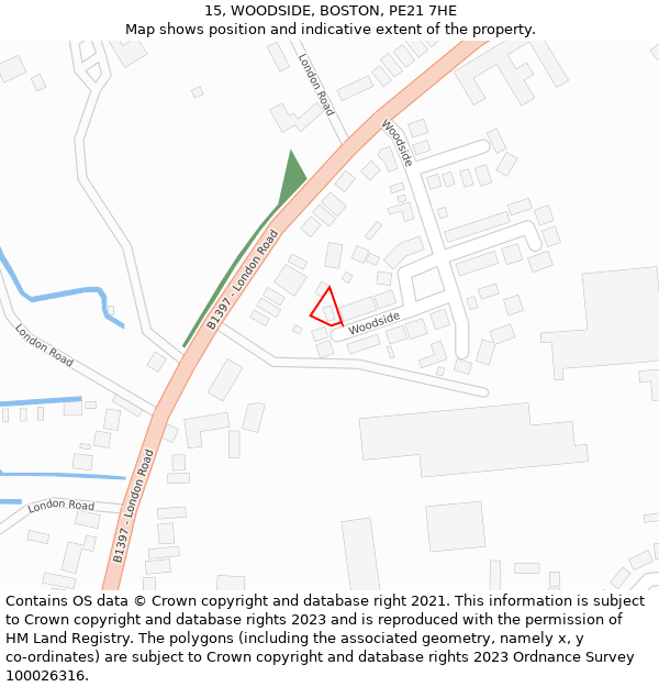 15, WOODSIDE, BOSTON, PE21 7HE: Location map and indicative extent of plot