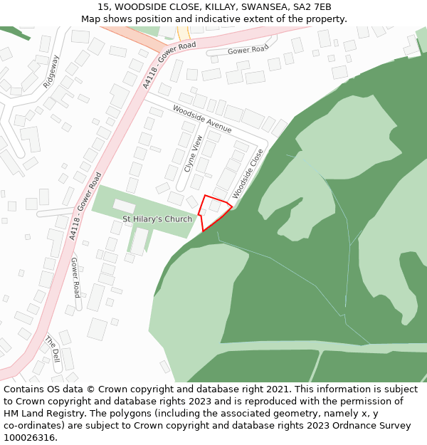 15, WOODSIDE CLOSE, KILLAY, SWANSEA, SA2 7EB: Location map and indicative extent of plot