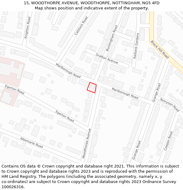 15, WOODTHORPE AVENUE, WOODTHORPE, NOTTINGHAM, NG5 4FD: Location map and indicative extent of plot