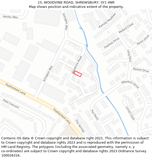 15, WOODVINE ROAD, SHREWSBURY, SY1 4NR: Location map and indicative extent of plot