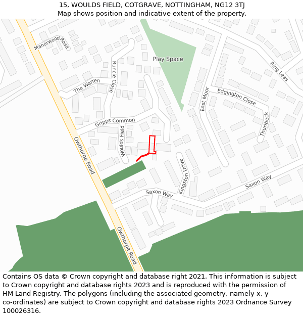 15, WOULDS FIELD, COTGRAVE, NOTTINGHAM, NG12 3TJ: Location map and indicative extent of plot