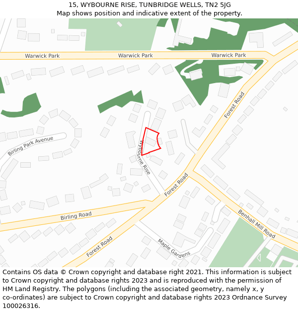 15, WYBOURNE RISE, TUNBRIDGE WELLS, TN2 5JG: Location map and indicative extent of plot