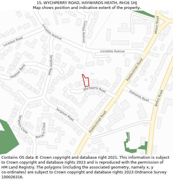 15, WYCHPERRY ROAD, HAYWARDS HEATH, RH16 1HJ: Location map and indicative extent of plot