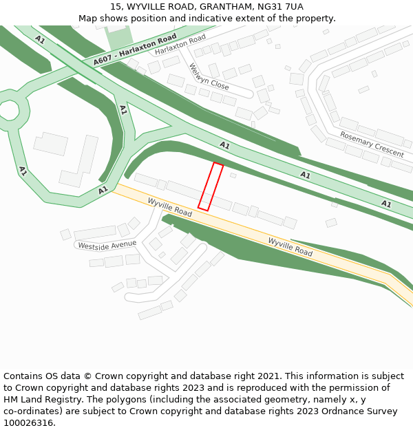 15, WYVILLE ROAD, GRANTHAM, NG31 7UA: Location map and indicative extent of plot