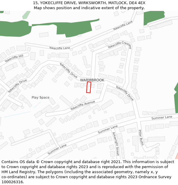 15, YOKECLIFFE DRIVE, WIRKSWORTH, MATLOCK, DE4 4EX: Location map and indicative extent of plot