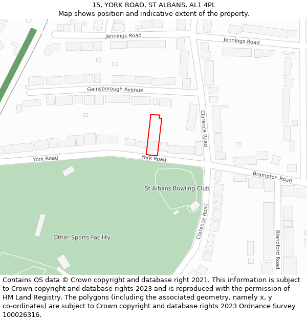 15, YORK ROAD, ST ALBANS, AL1 4PL: Location map and indicative extent of plot