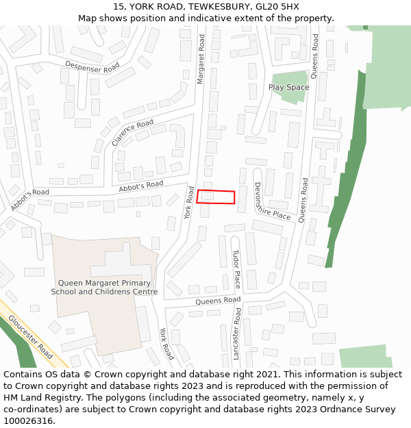 15, YORK ROAD, TEWKESBURY, GL20 5HX: Location map and indicative extent of plot