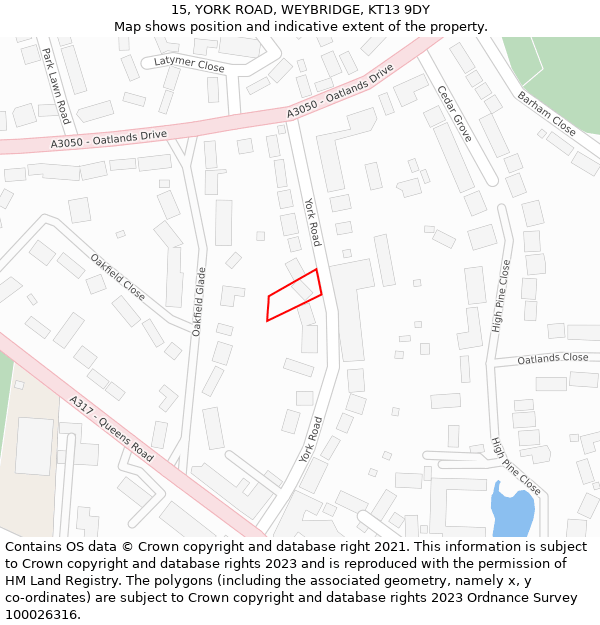 15, YORK ROAD, WEYBRIDGE, KT13 9DY: Location map and indicative extent of plot