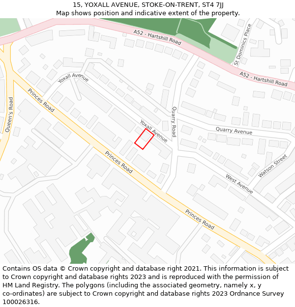 15, YOXALL AVENUE, STOKE-ON-TRENT, ST4 7JJ: Location map and indicative extent of plot