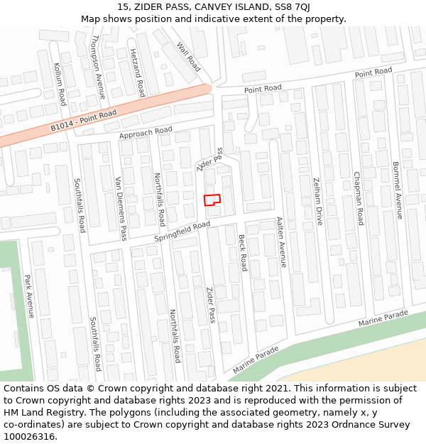 15, ZIDER PASS, CANVEY ISLAND, SS8 7QJ: Location map and indicative extent of plot