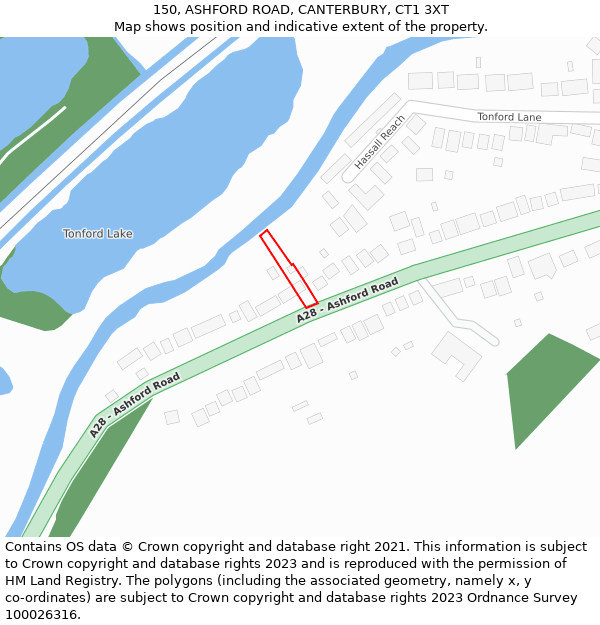 150, ASHFORD ROAD, CANTERBURY, CT1 3XT: Location map and indicative extent of plot