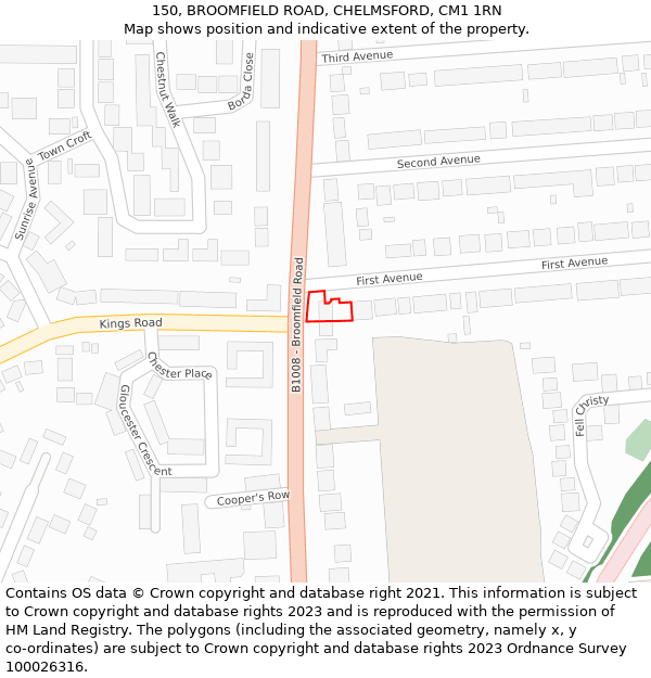 150, BROOMFIELD ROAD, CHELMSFORD, CM1 1RN: Location map and indicative extent of plot