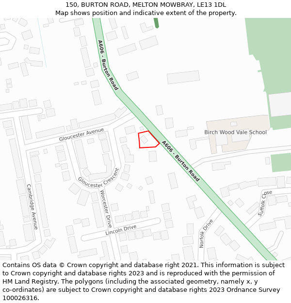 150, BURTON ROAD, MELTON MOWBRAY, LE13 1DL: Location map and indicative extent of plot