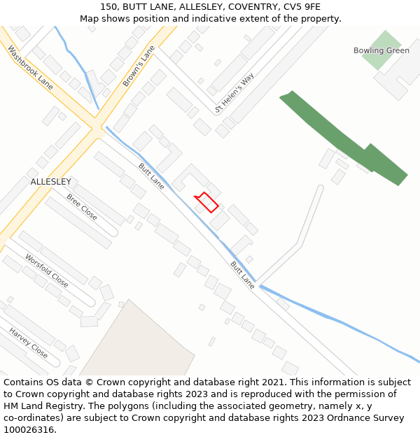 150, BUTT LANE, ALLESLEY, COVENTRY, CV5 9FE: Location map and indicative extent of plot