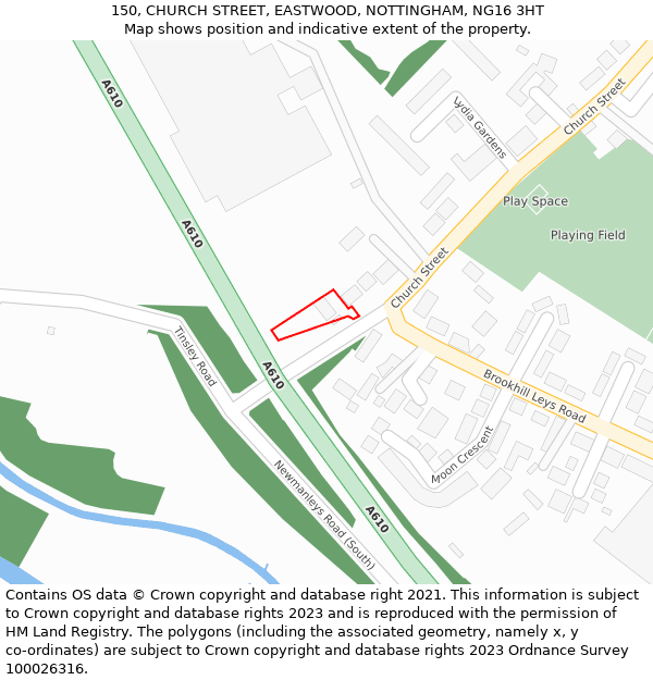 150, CHURCH STREET, EASTWOOD, NOTTINGHAM, NG16 3HT: Location map and indicative extent of plot
