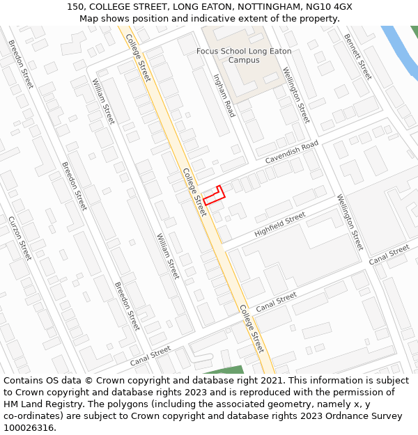 150, COLLEGE STREET, LONG EATON, NOTTINGHAM, NG10 4GX: Location map and indicative extent of plot