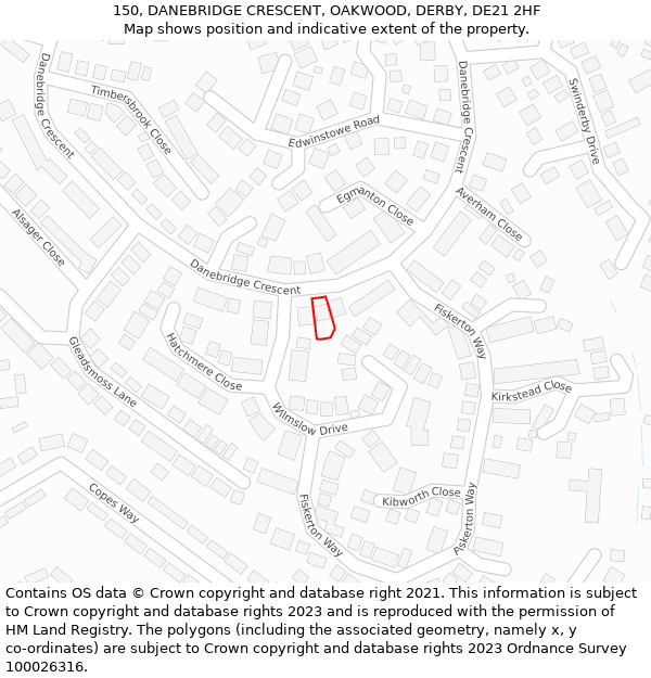 150, DANEBRIDGE CRESCENT, OAKWOOD, DERBY, DE21 2HF: Location map and indicative extent of plot