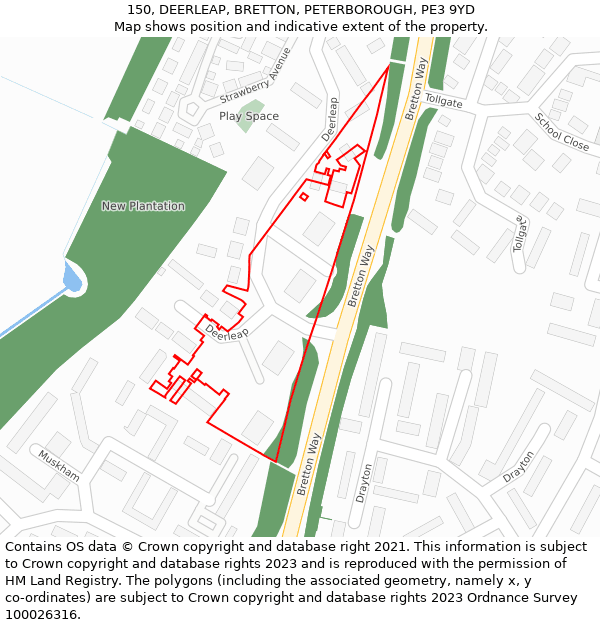 150, DEERLEAP, BRETTON, PETERBOROUGH, PE3 9YD: Location map and indicative extent of plot