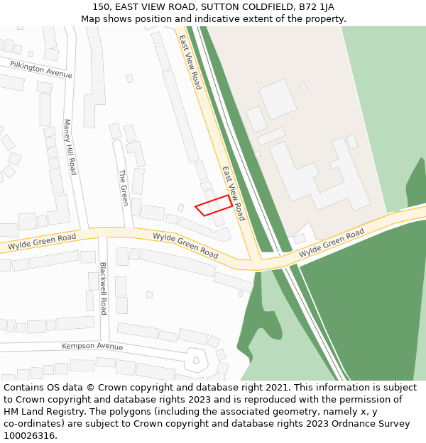 150, EAST VIEW ROAD, SUTTON COLDFIELD, B72 1JA: Location map and indicative extent of plot